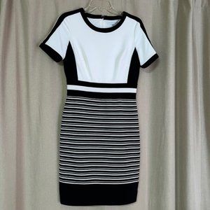 SANDRA DARREN Black & White Striped Sheath Dress – Size 6
